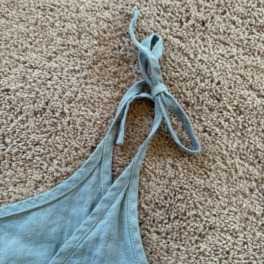 Dusty Aqua Linen Sundress M - Picture 3 of 7